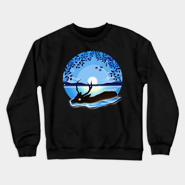 Swimming Deer Crewneck Sweatshirt by Tebscooler